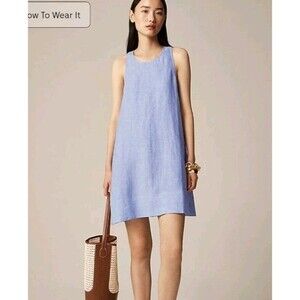 J.Crew Maxine Button-Back Dress in Linen French Blue  BY820 $128 Size L NWT